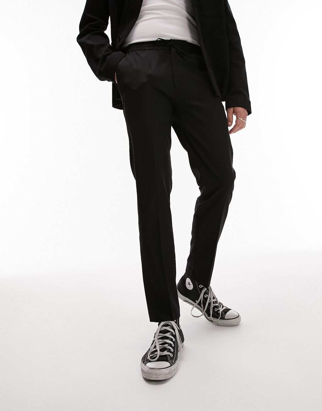 

Черные элегантные брюки скинни с эластичным поясом Topman, Черный