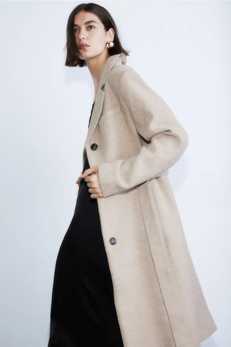 

Пальто с поясом H&M, бежевый