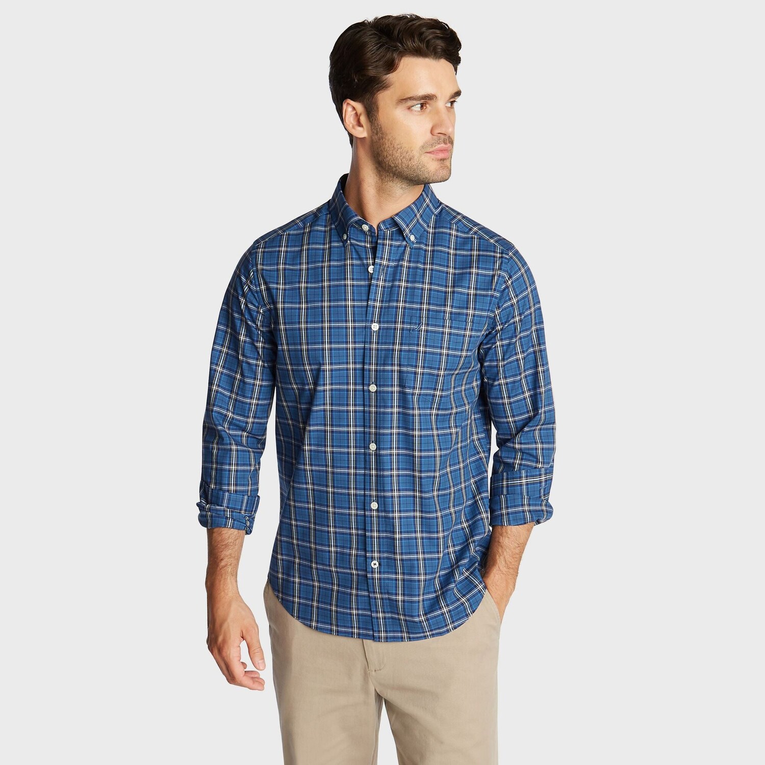 

Мужская рубашка в клетку из эластичного поплина Nautica Big & Tall, цвет Ensign Blue