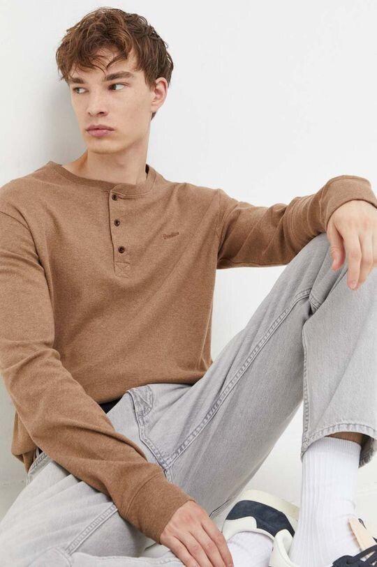 

Хлопковый топ с длинными рукавами Superdry, коричневый