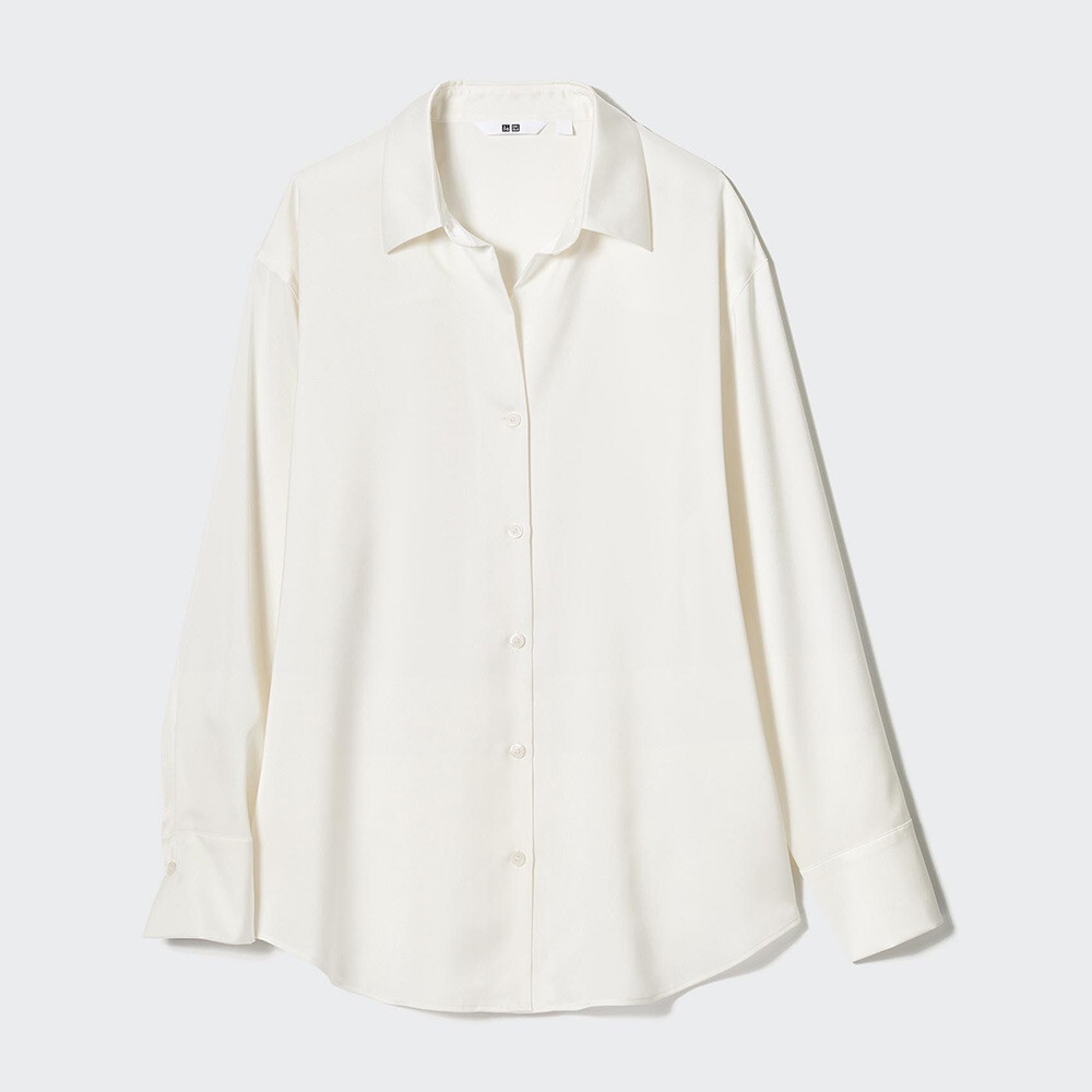 

Рубашка Uniqlo атласная с длинными рукавами, белый