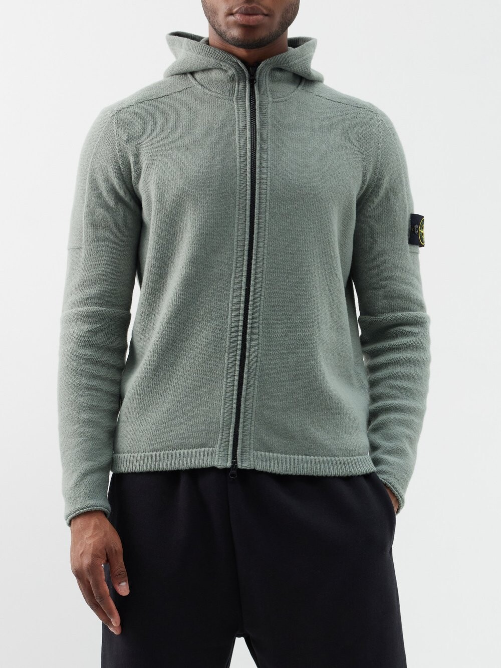 

Трикотажное худи из смесовой шерсти на молнии Stone Island, зеленый