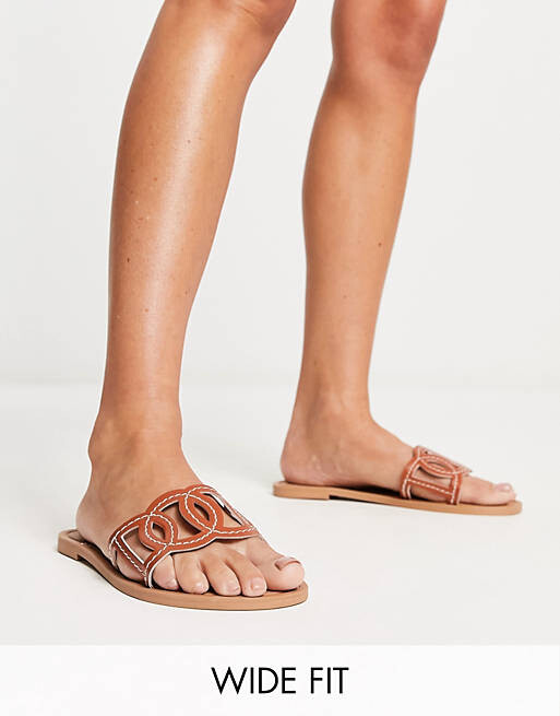 

Светло-коричневые сандалии на плоской подошве ASOS DESIGN Wide Fit Frappe