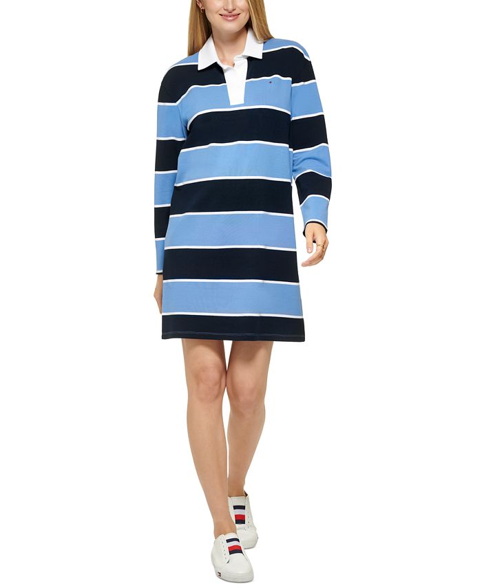 

Женское платье с воротником в стиле регби Tommy Hilfiger, цвет Preppy Rugby Stripes- Sky Captain/bright White/french Blue