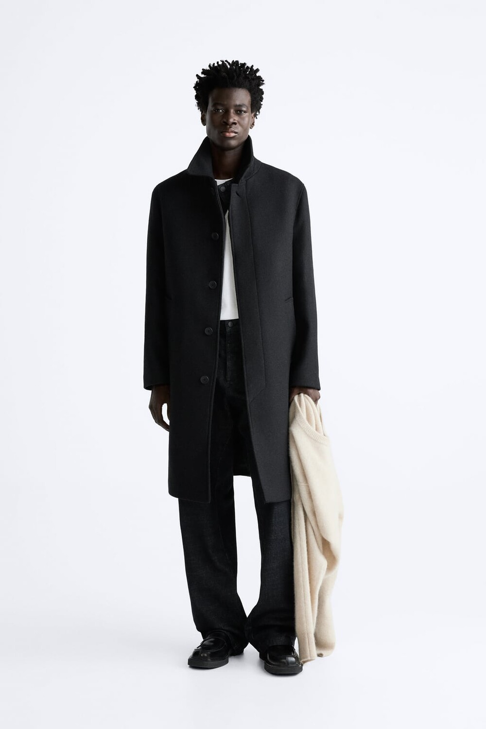 

Пальто из смесовой шерсти ZARA, черный