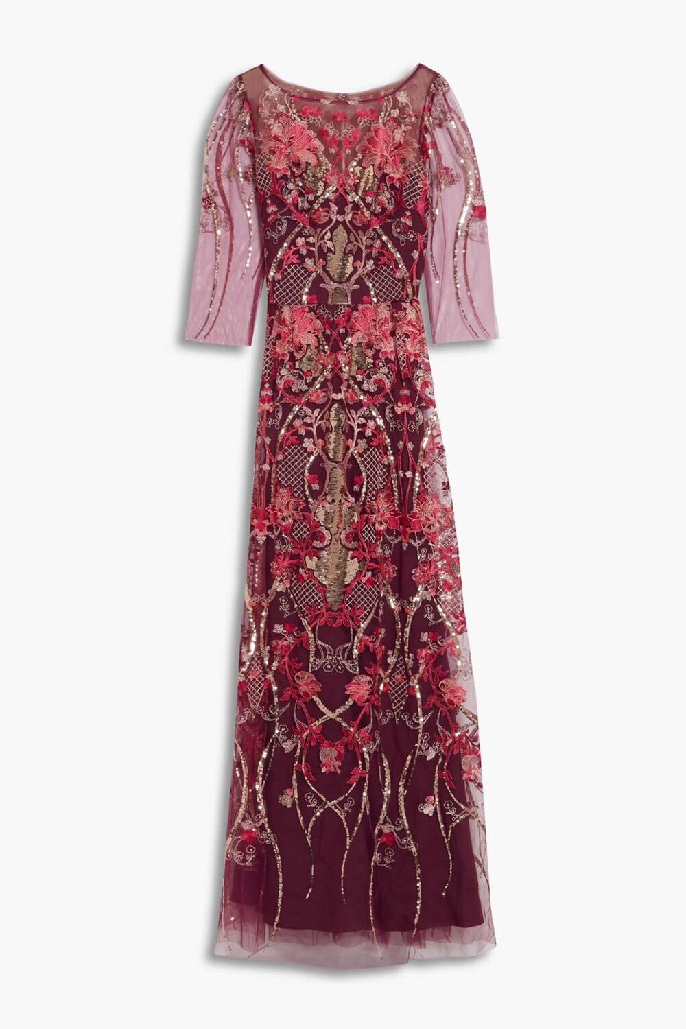 

Платье из тюля, расшитое пайетками Marchesa Notte, слива