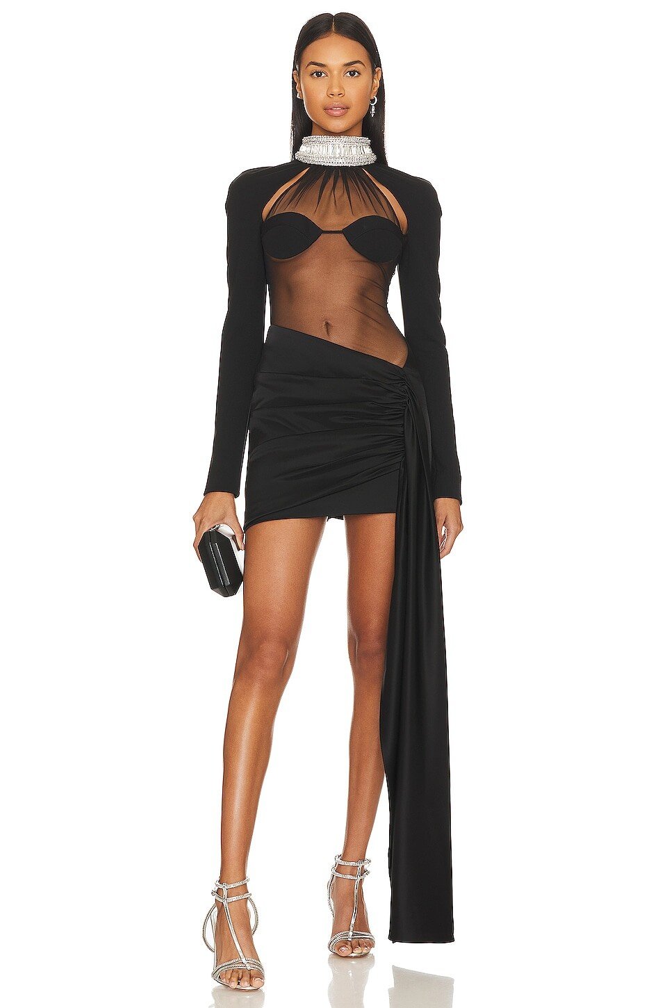 

Платье мини David Koma For FWRD Sheer Crystal Halter, черный