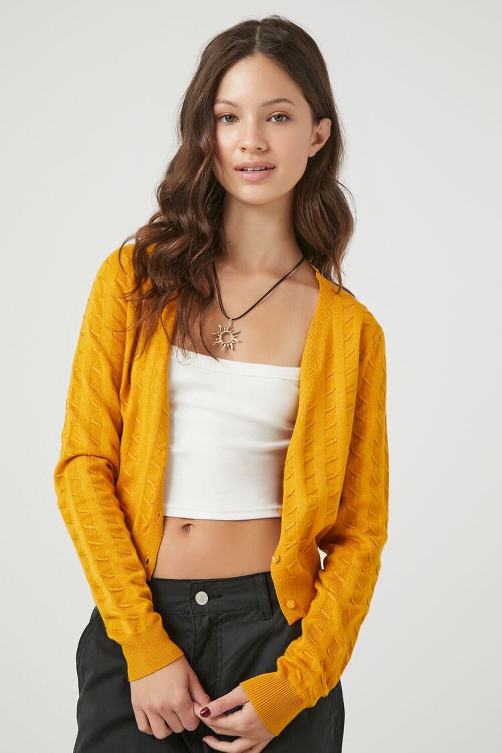 

Укороченный свитер-кардиган Forever 21, горчичный