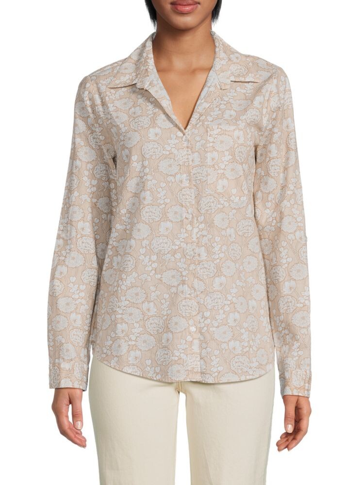 

Рубашка из смесового льна с одним карманом Saks Fifth Avenue, цвет Natural