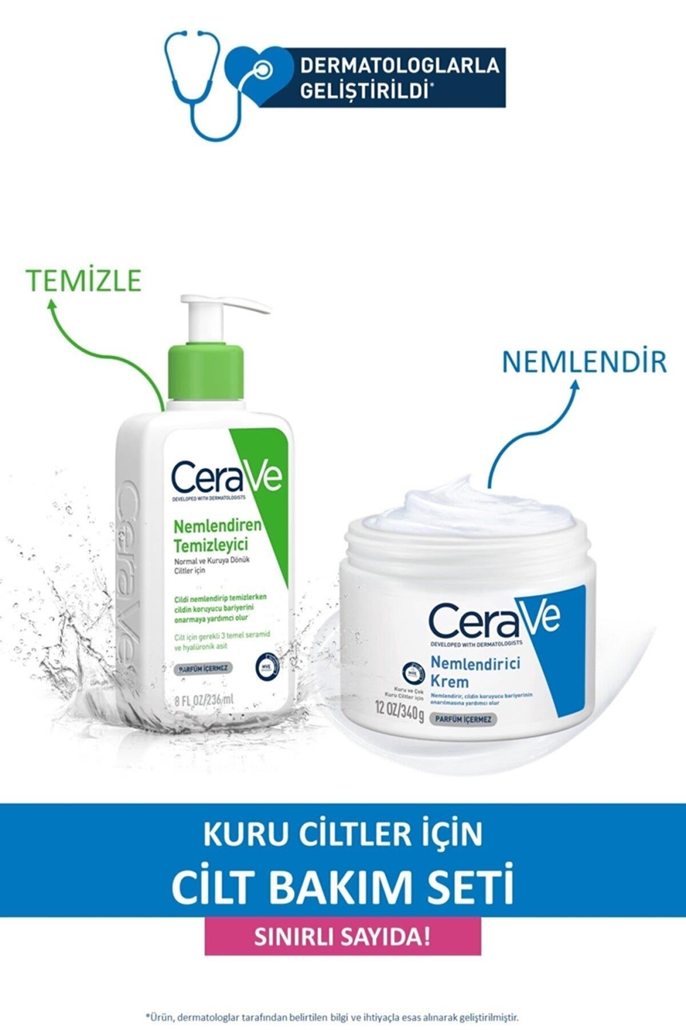 Cerave Skin Care Set Увлажняющее очищающее средство 236 мл+Увлажняющий крем Баночка 340 гр