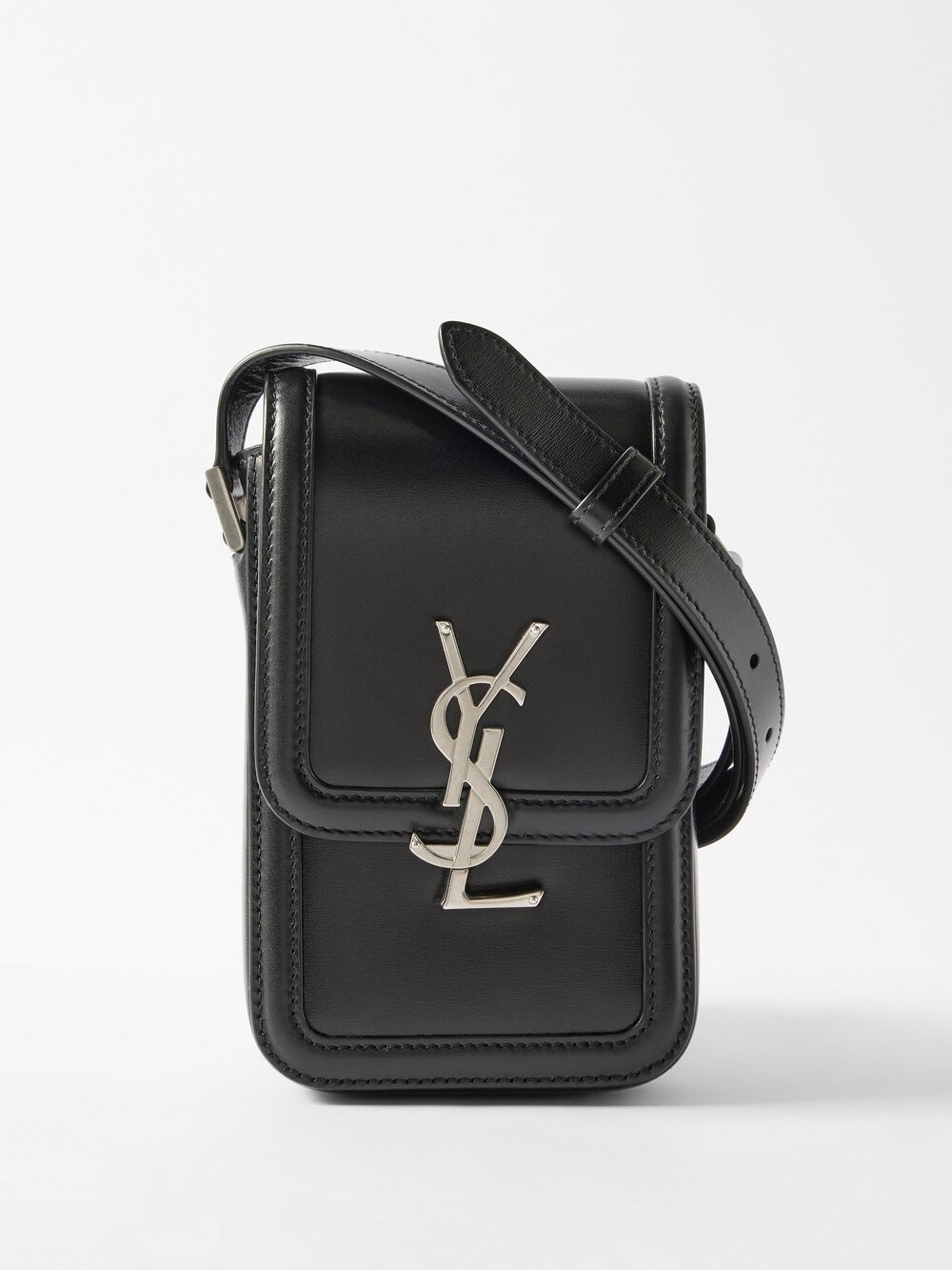 

Кожаный картхолдер через плечо с пластинкой ysl Saint Laurent, черный