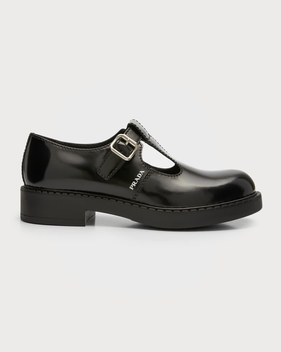 

Мужские туфли Мэри Джейн из матовой кожи с Т-образным ремешком Prada