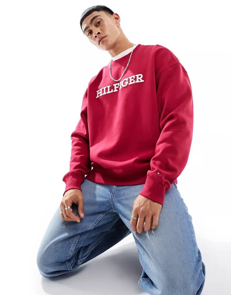 

Бордовый свитшот с вышивкой Tommy Hilfiger Monotype