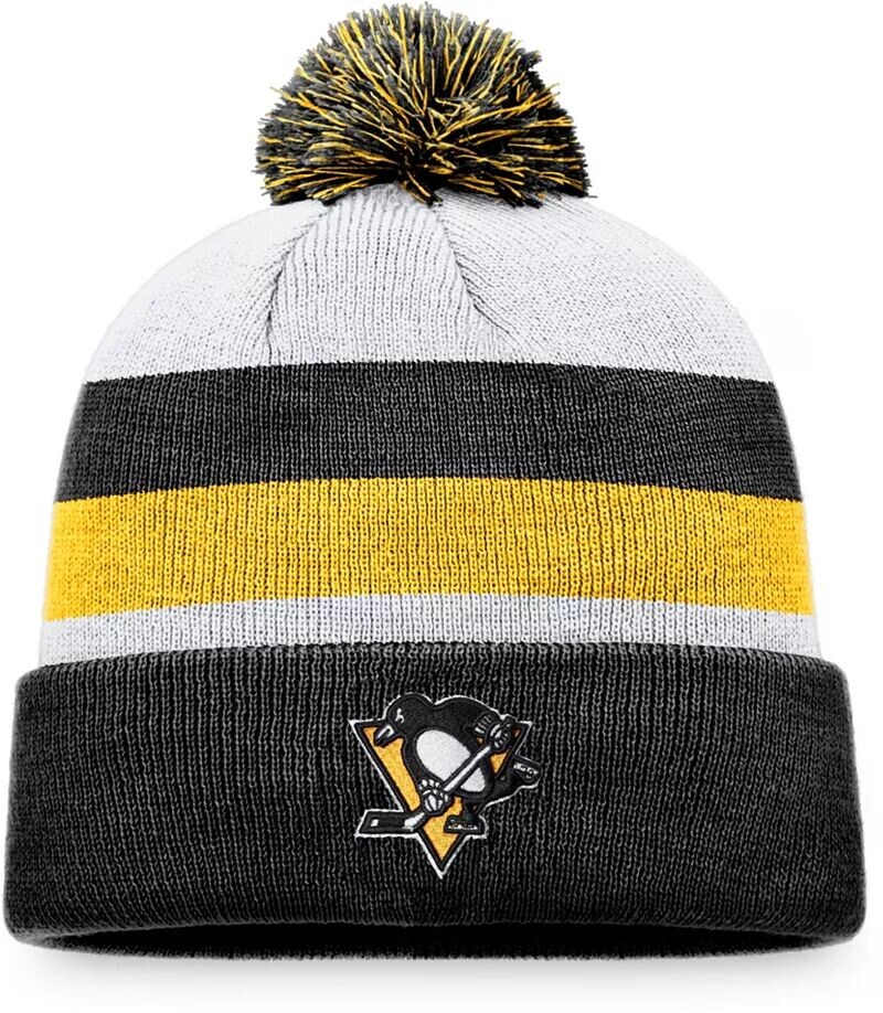 

Черная полосатая шапка с манжетами и помпонами NHL Pittsburgh Penguins