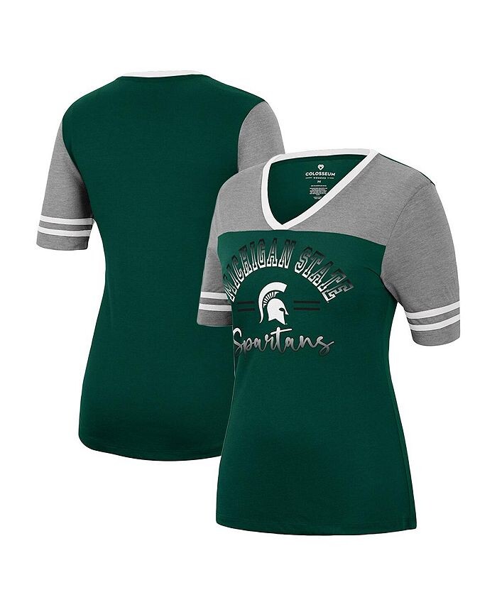 

Женская зелено-серая футболка Michigan State Spartans There You Are с v-образным вырезом Colosseum, зеленый