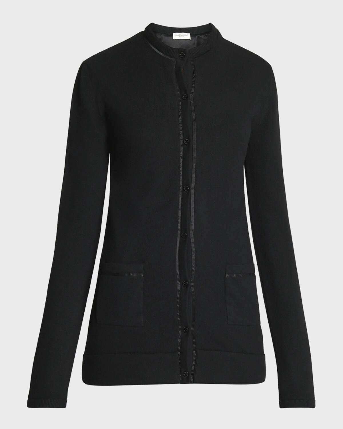 

Кардиган с круглым вырезом и шелковой отделкой Saint Laurent, цвет Noir