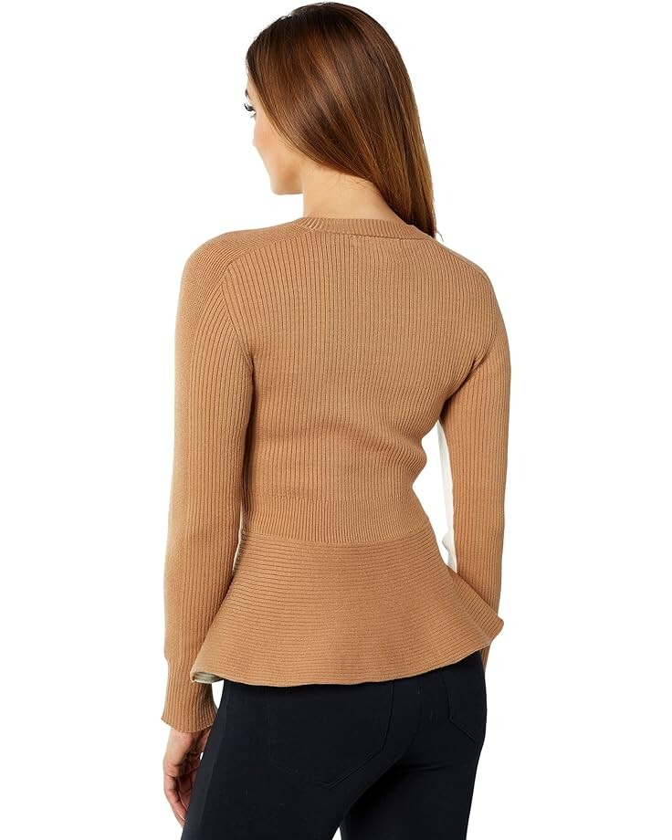 

Свитер BCBGMAXAZRIA Color-Block Peplum Sweater, цвет Gardenia Combo