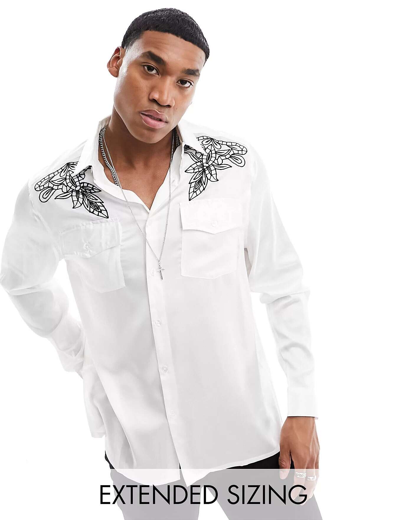 Белая непринужденная атласная рубашка с западными деталями ASOS