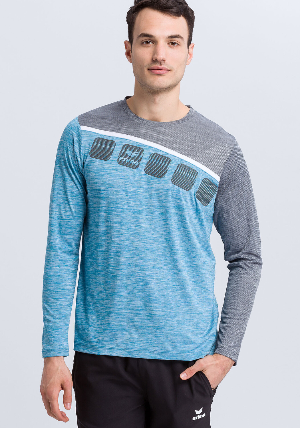

Спортивная футболка erima 5 C Longsleeve, цвет oriental blue melange/grau melange/weiss