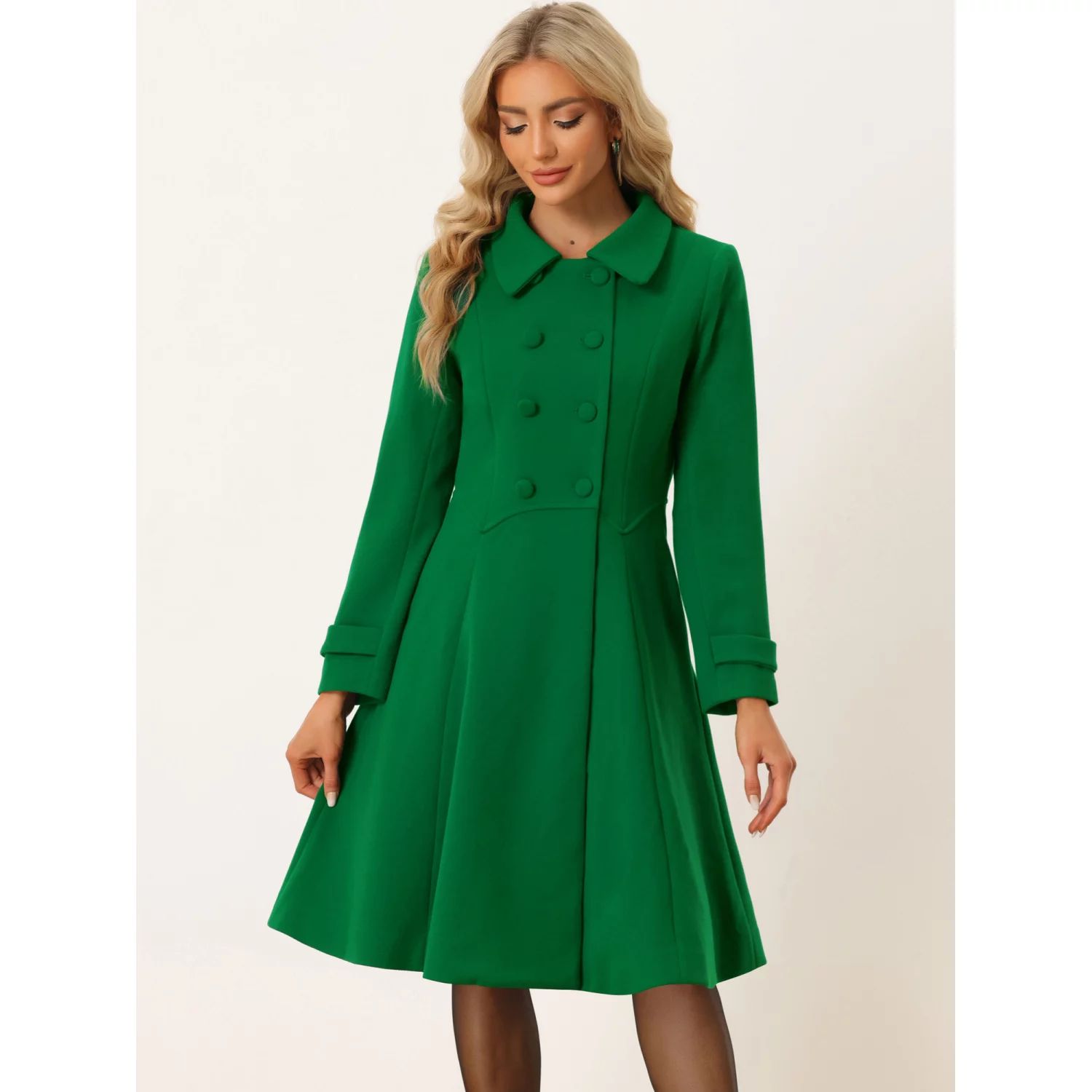 Женское винтажное зимнее пальто, двубортное пальто-бушлат ALLEGRA K, зеленый шерстяное двубортное свободное длинное пальто elmsk женское зимнее винтажное пальто тренчкот