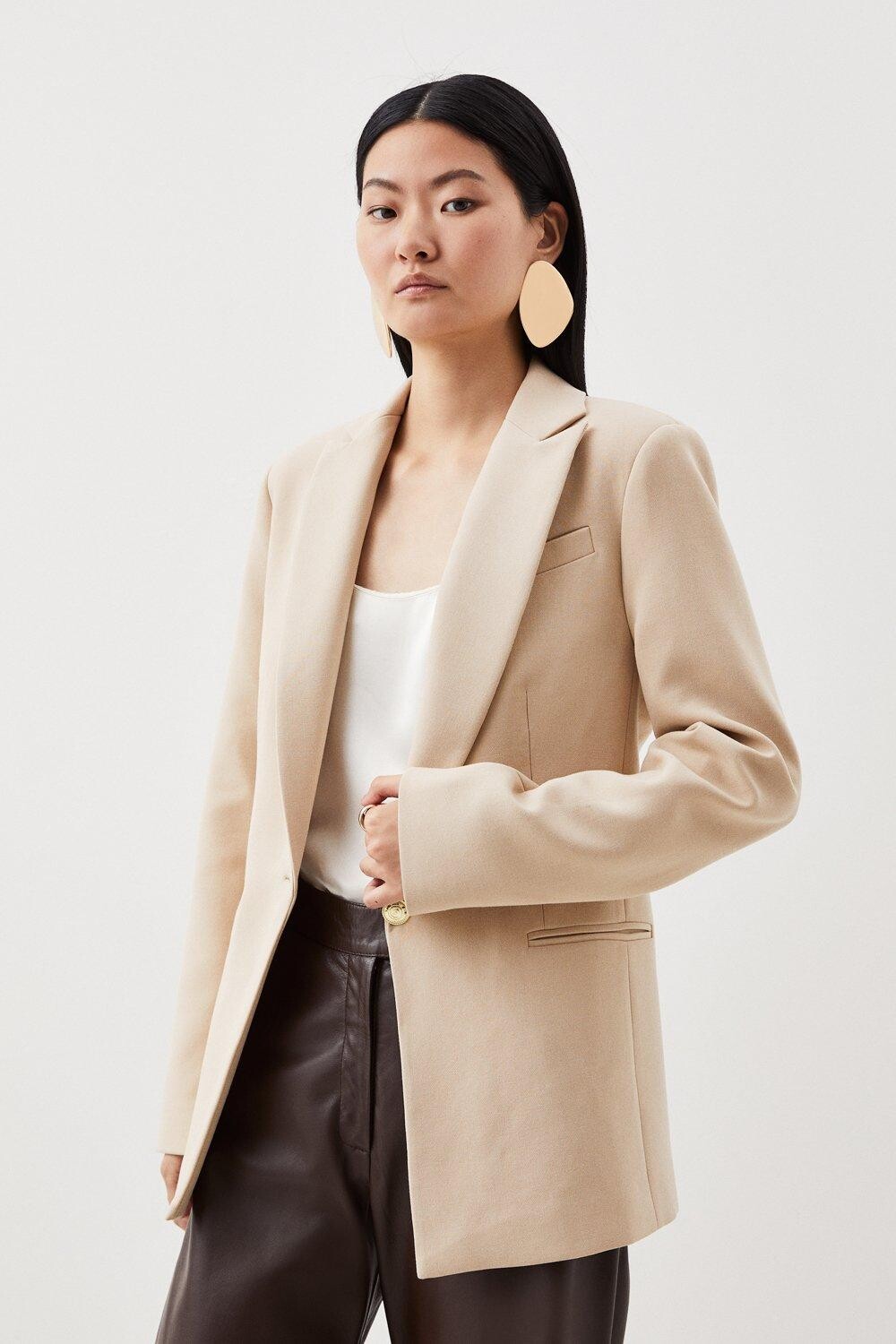 

Индивидуальный компактный пиджак Essential на одной пуговице Karen Millen, бежевый