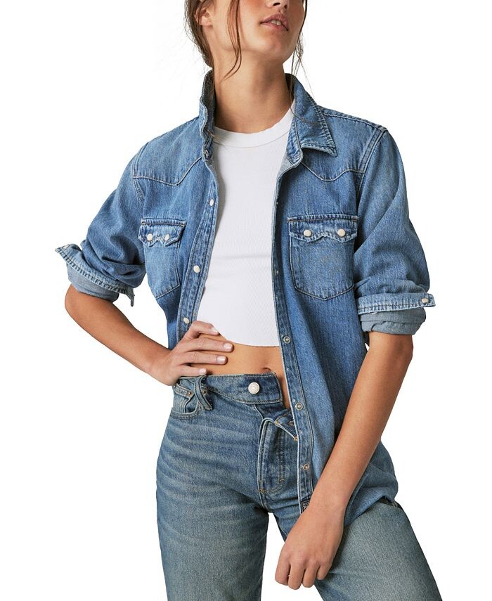 

Женская хлопковая джинсовая рубашка из аутентичного наследия Lucky Brand, синий