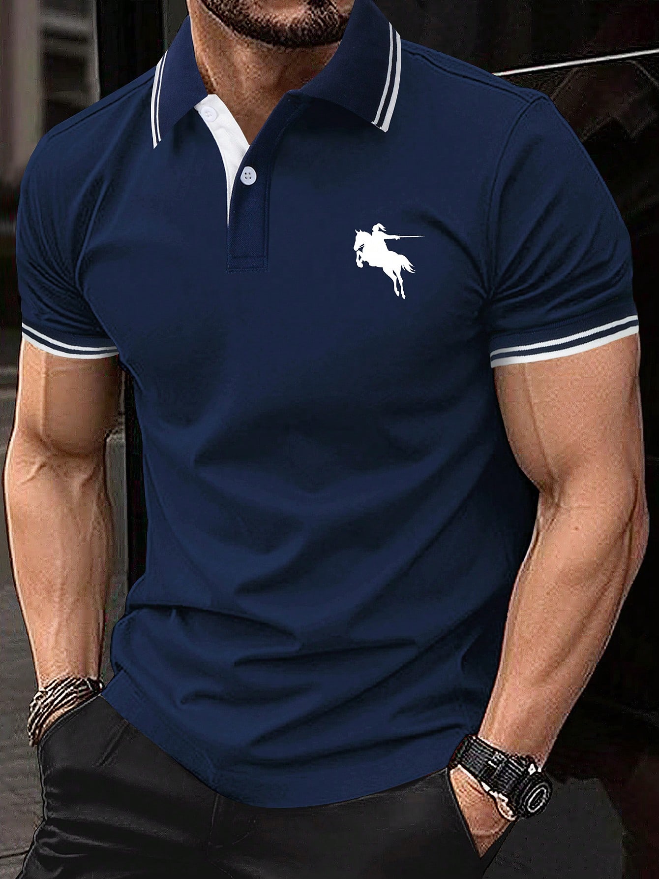 Мужская рубашка-поло с короткими рукавами и контрастной каймой Manfinity, королевский синий футболка мужская martin men темно синяя размер xl