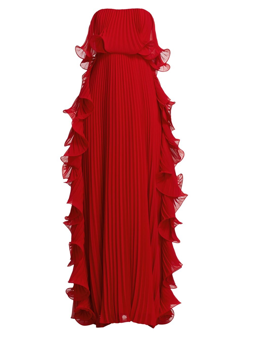

Плиссированное платье без бретелек с рюшами Badgley Mischka, красный