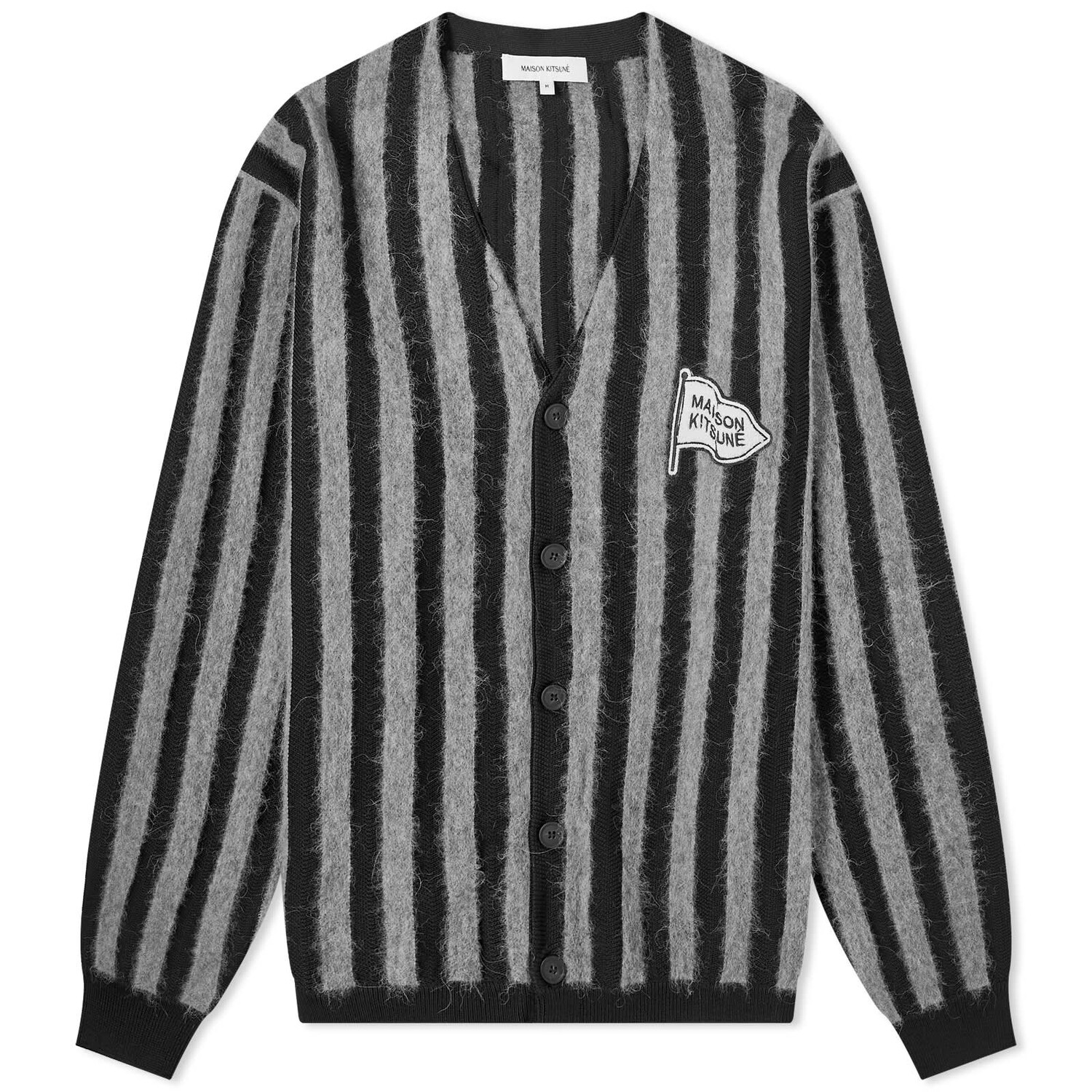 Кардиган Maison Kitsune Flag Logo Intarsia Stripe, цвет Black & Stone серый кардиган с головой лисы maison kitsune цвет light grey