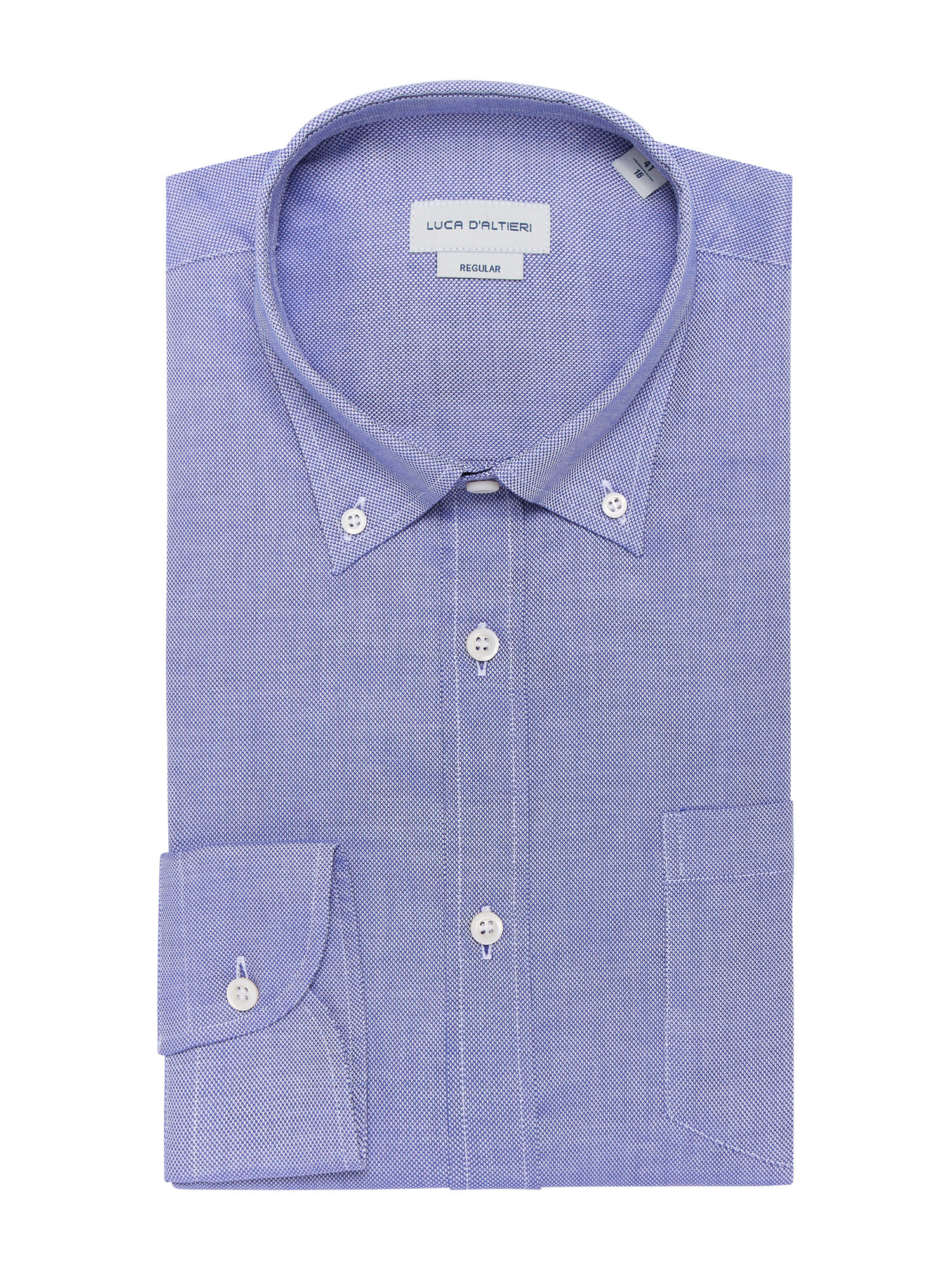 Luca D'Altieri повседневная рубашка обычного кроя из чистого фактурного хлопка, голубой рубашка однотонная с длинными рукавами и костюмным воротником