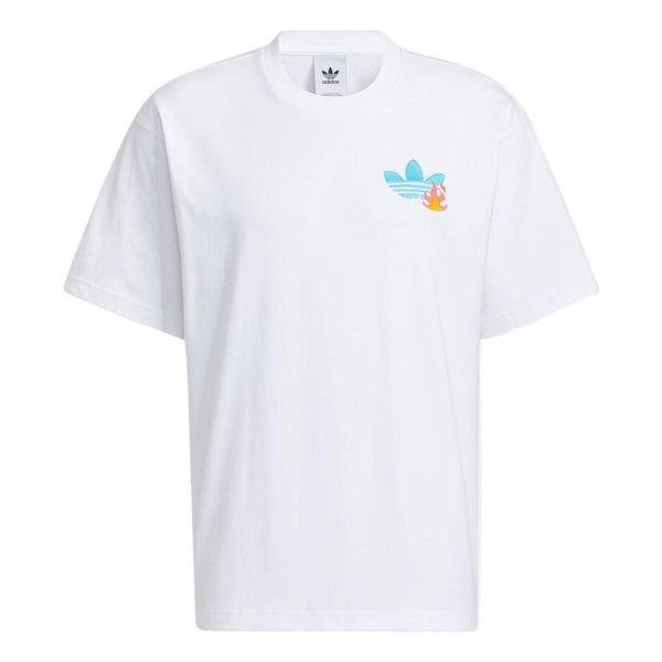 Футболка Men's adidas Logo Cartoon Pattern Embroidered Round Neck Short Sleeve White T-Shirt, белый