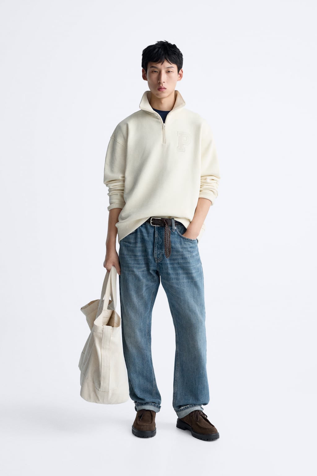 

Толстовка с молнией и нашивкой ZARA, белый