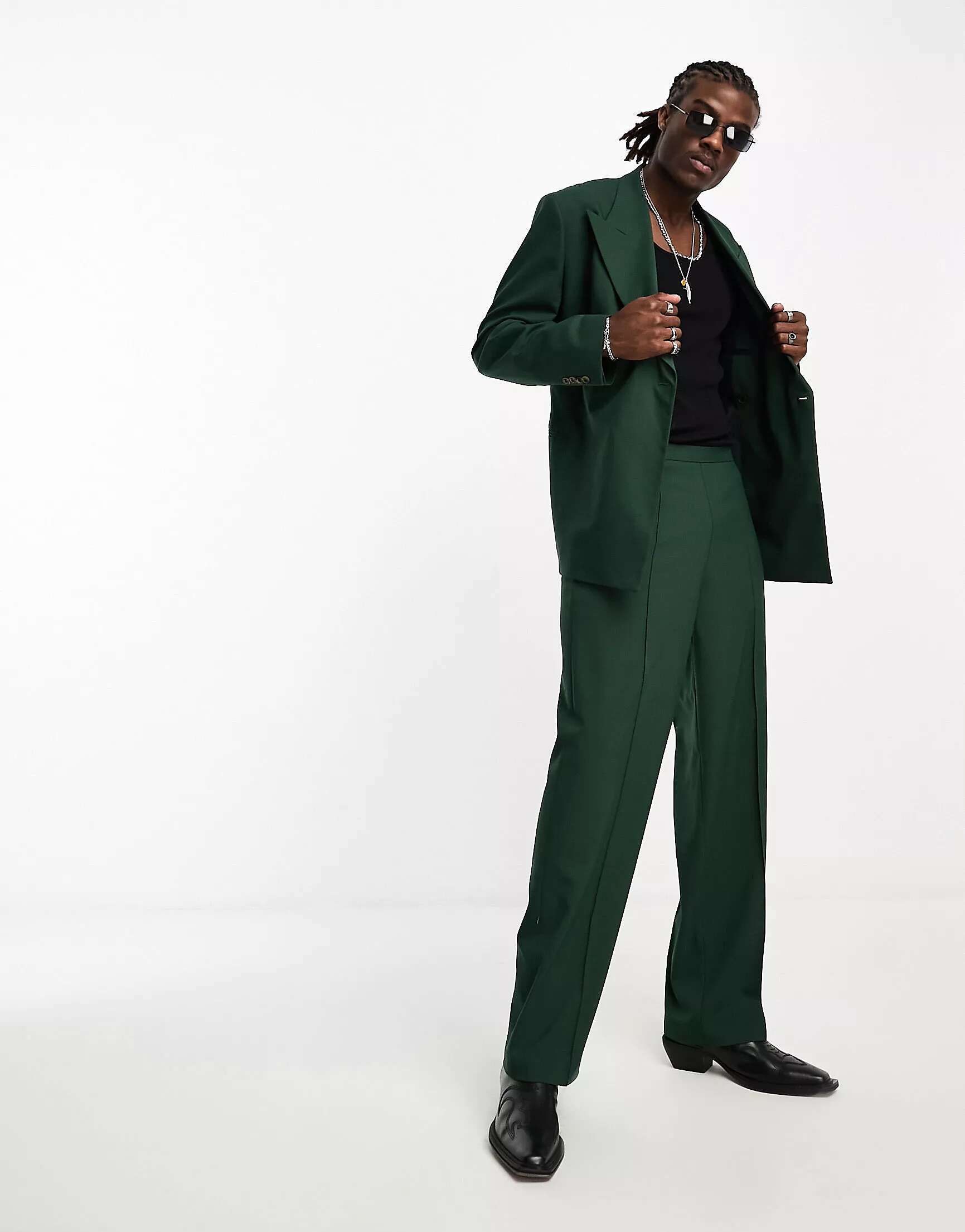 Темно-зеленые широкие костюмные брюки ASOS брюки широкие зеленые glvr