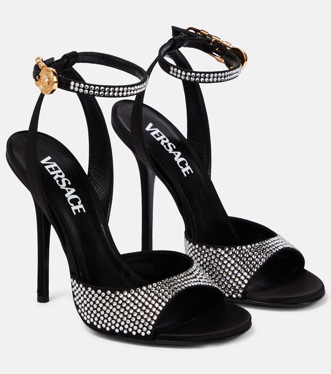 

Атласные босоножки с кристаллами Versace, черный