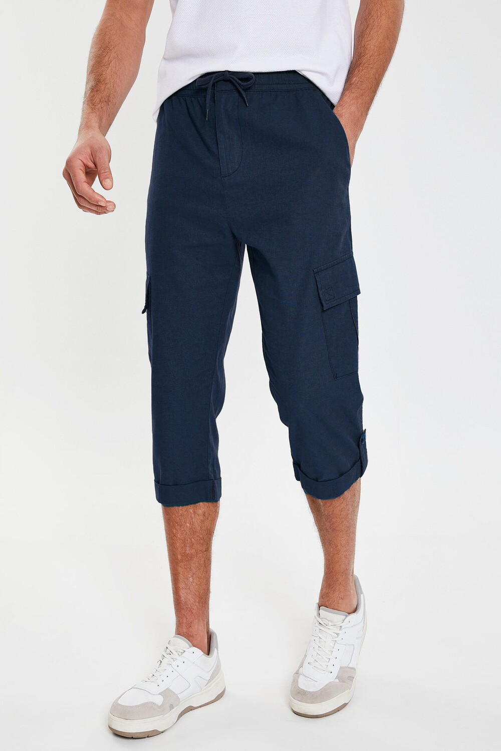 

Брюки карго из смесового льна 3/4 без застежки Threadbare, синий