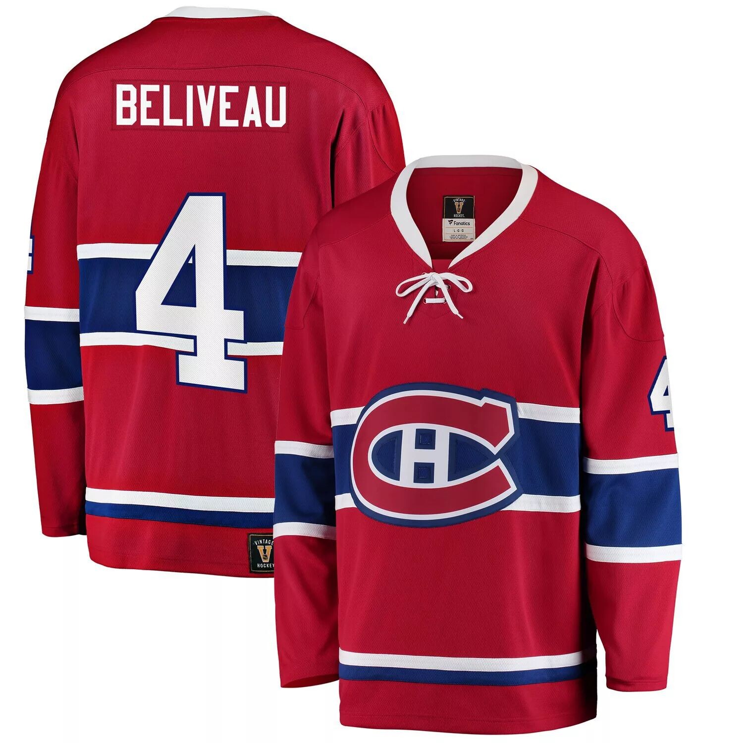 

Мужская футболка Fanatics Branded Jean Beliveau Red Montreal Canadiens Premier Breakaway завершившего карьеру игрока