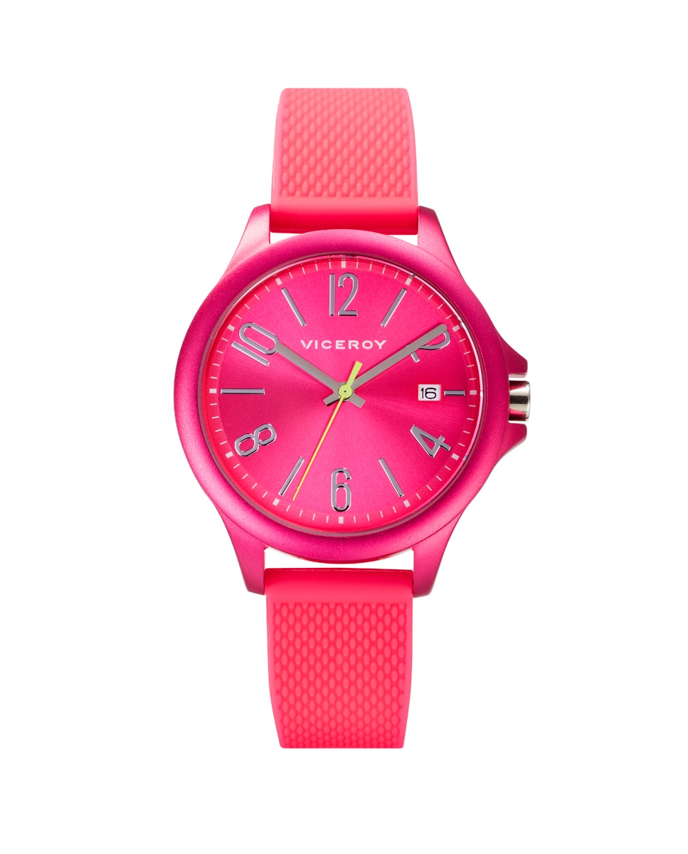 Цветные женские часы с тремя алюминиевыми стрелками цвета фуксии и силиконовым ремешком Viceroy, розовый