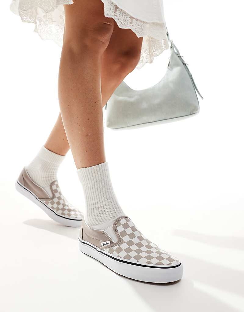 

Слипоны Vans Classic – с шахматным принтом в средне-сером и белом цвете