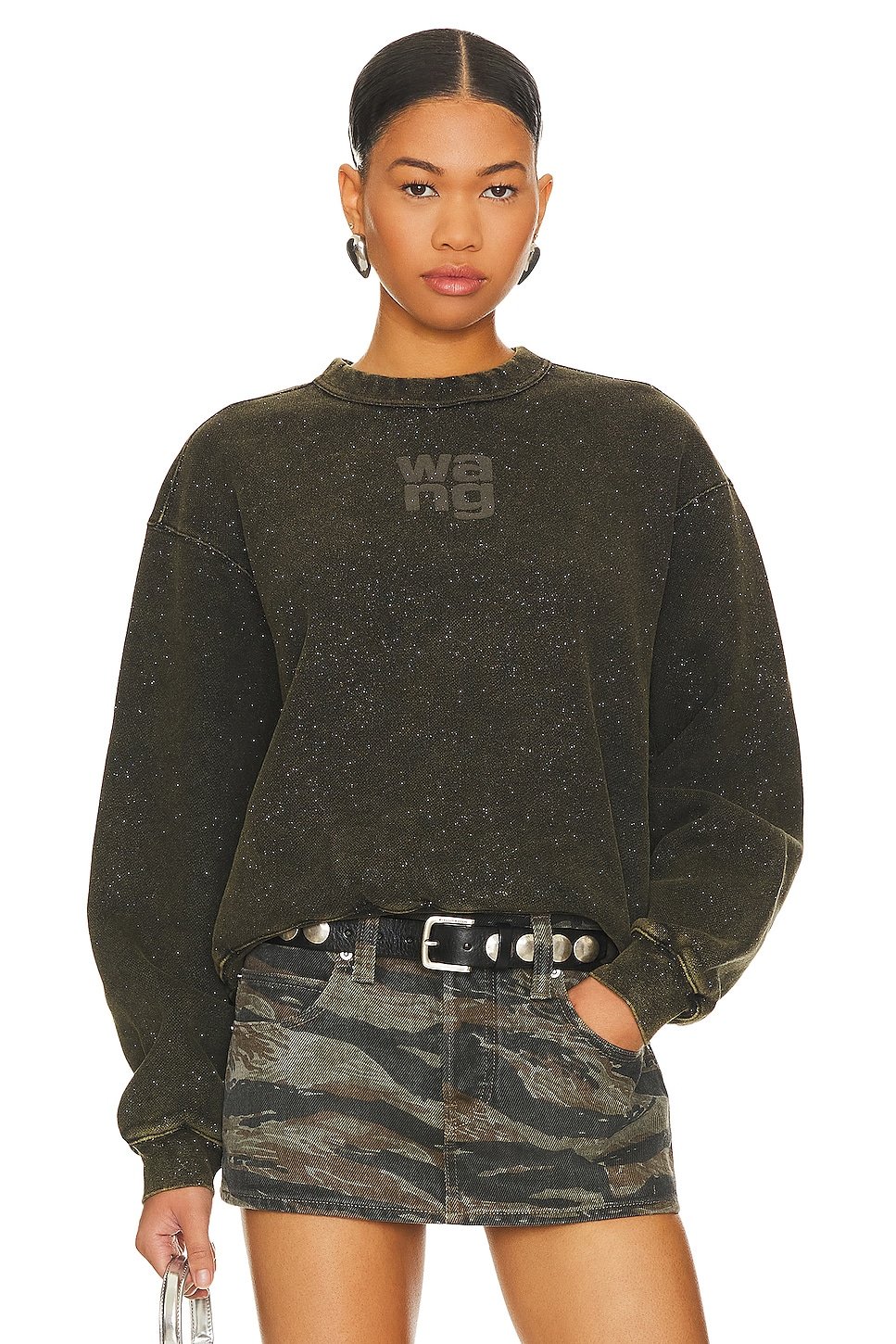 

Толстовка Alexander Wang Glitter Essential Terry With Puff Logo, цвет Army Green