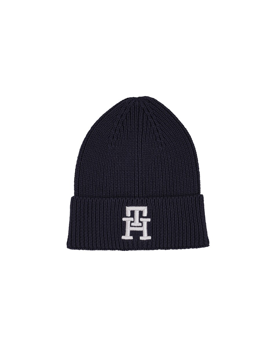

Вязаная шапка для мальчика с вышитой эмблемой ТД Tommy Hilfiger, синий