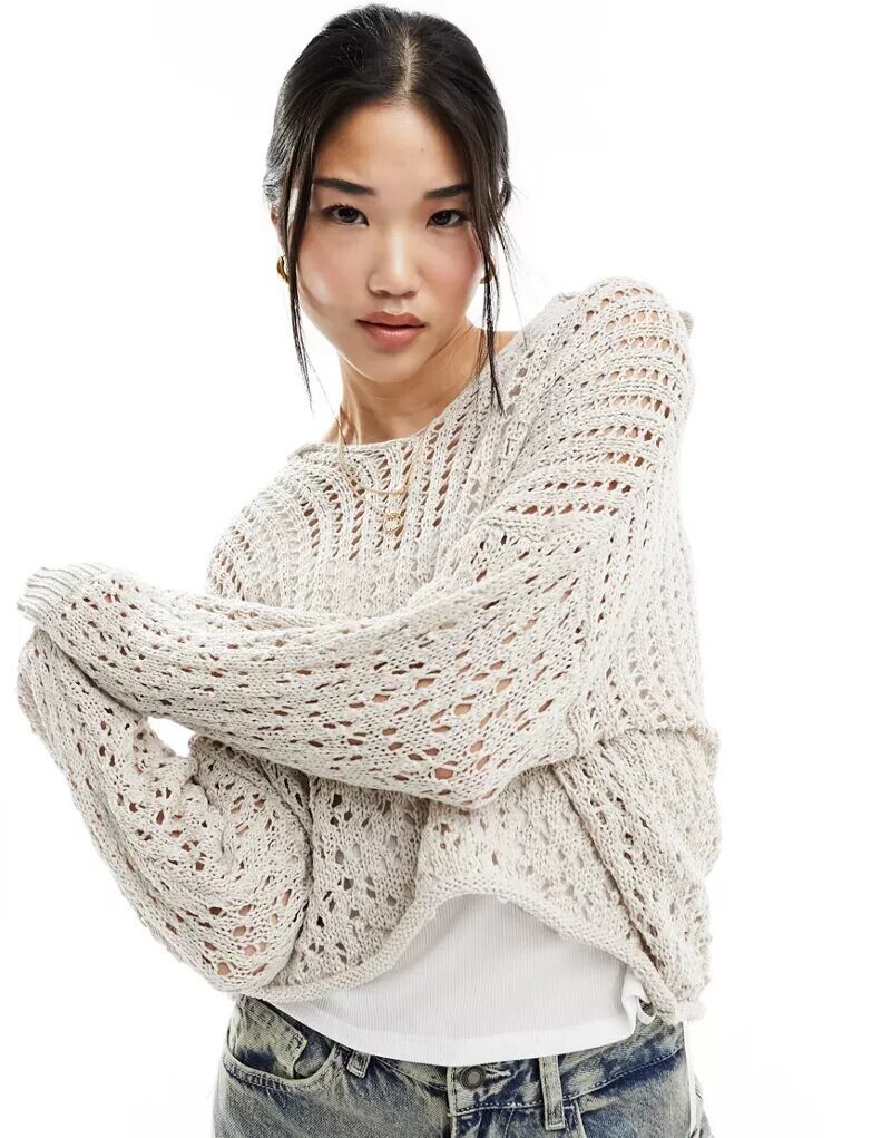 

Свитер крючком Cotton On каменно-бежевого цвета Cotton:On