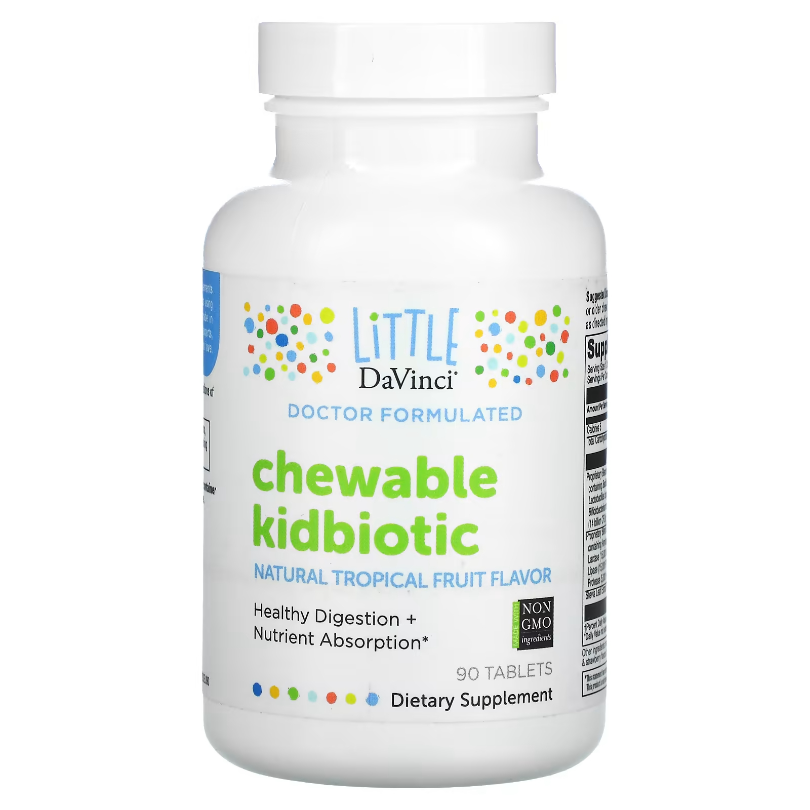 Жевательные таблетки Little DaVinci Kidbiotic с натуральными тропическими фруктами, 90 таблеток little davinci жевательные пробиотики для детей натуральный вкус тропических фруктов 90 таблеток