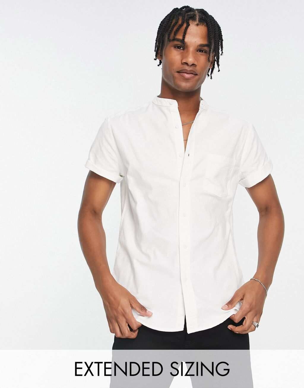 

Белая оксфордская рубашка узкого кроя с дедушкиным воротником ASOS DESIGN