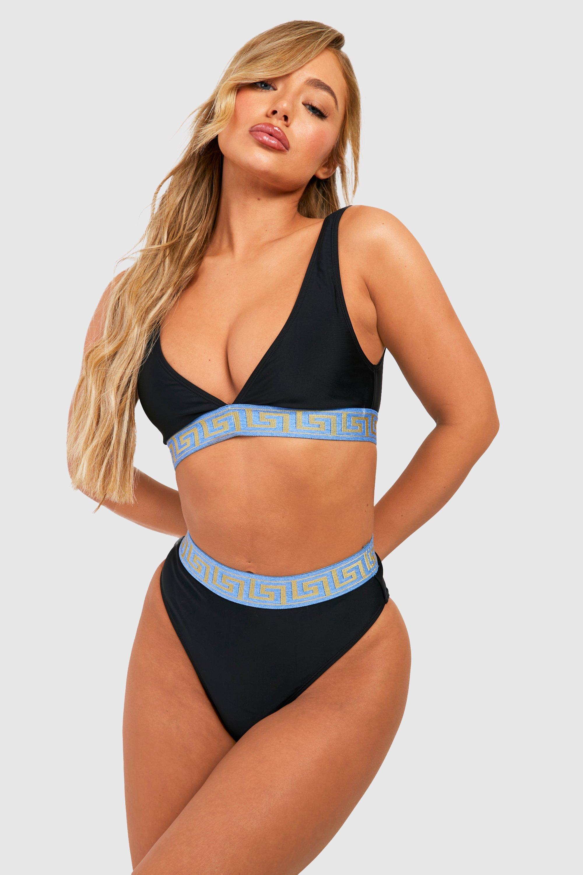 

Комплект бикини с высокой посадкой geo tape color block Boohoo, черный