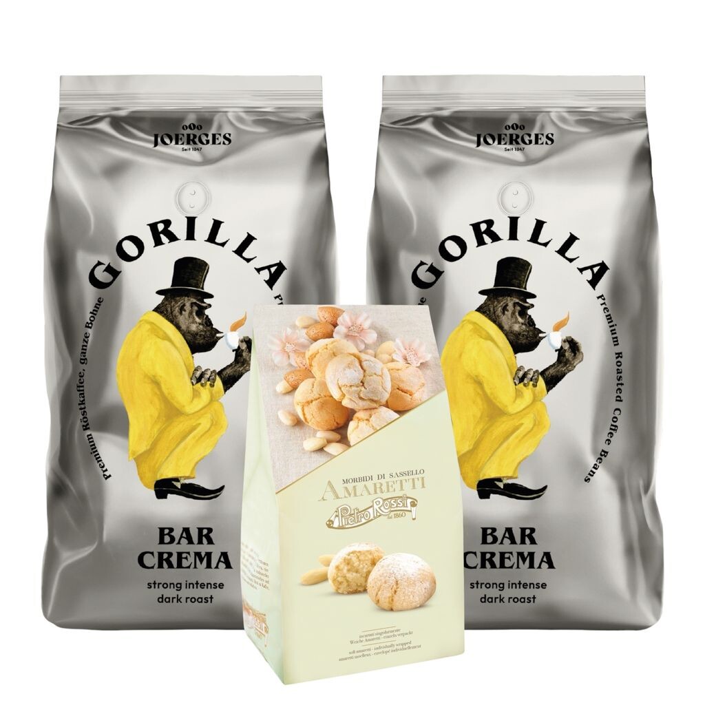 

Joerges Gorilla Bar Crema 2x 1000г Кофе + Pietro Rossi Soft Amaretti 150г | Образец набора офисный набор набор для эспрессо кофе в зернах кондитерский набор Amaretti Virgina S.R.L.