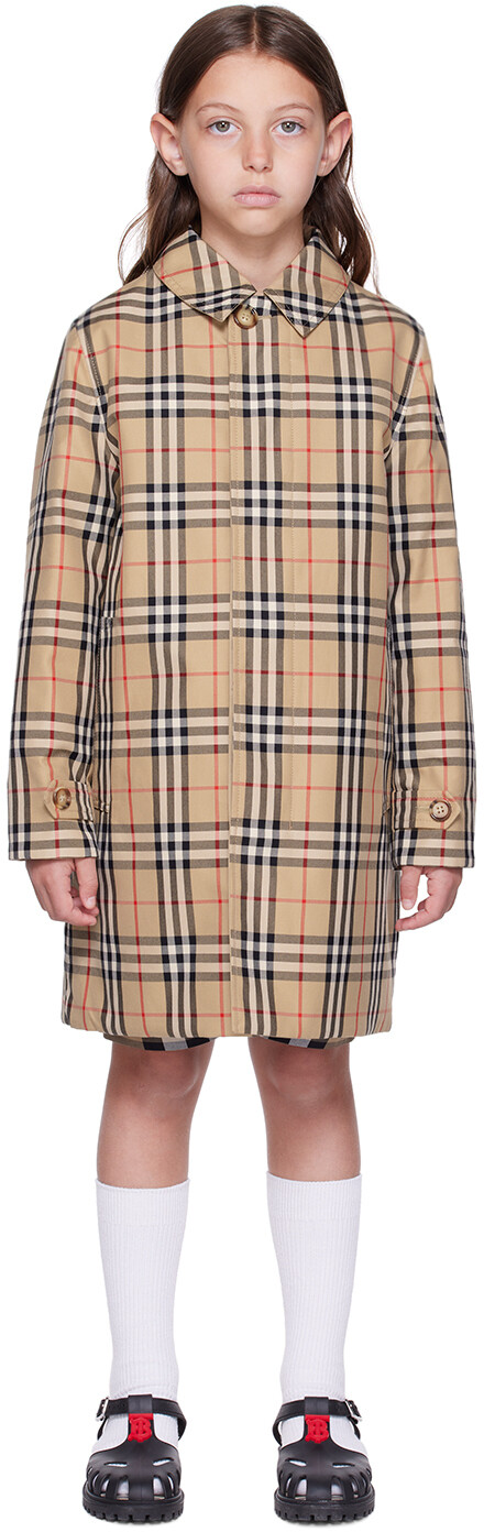 

Детское бежевое двустороннее пальто Burberry