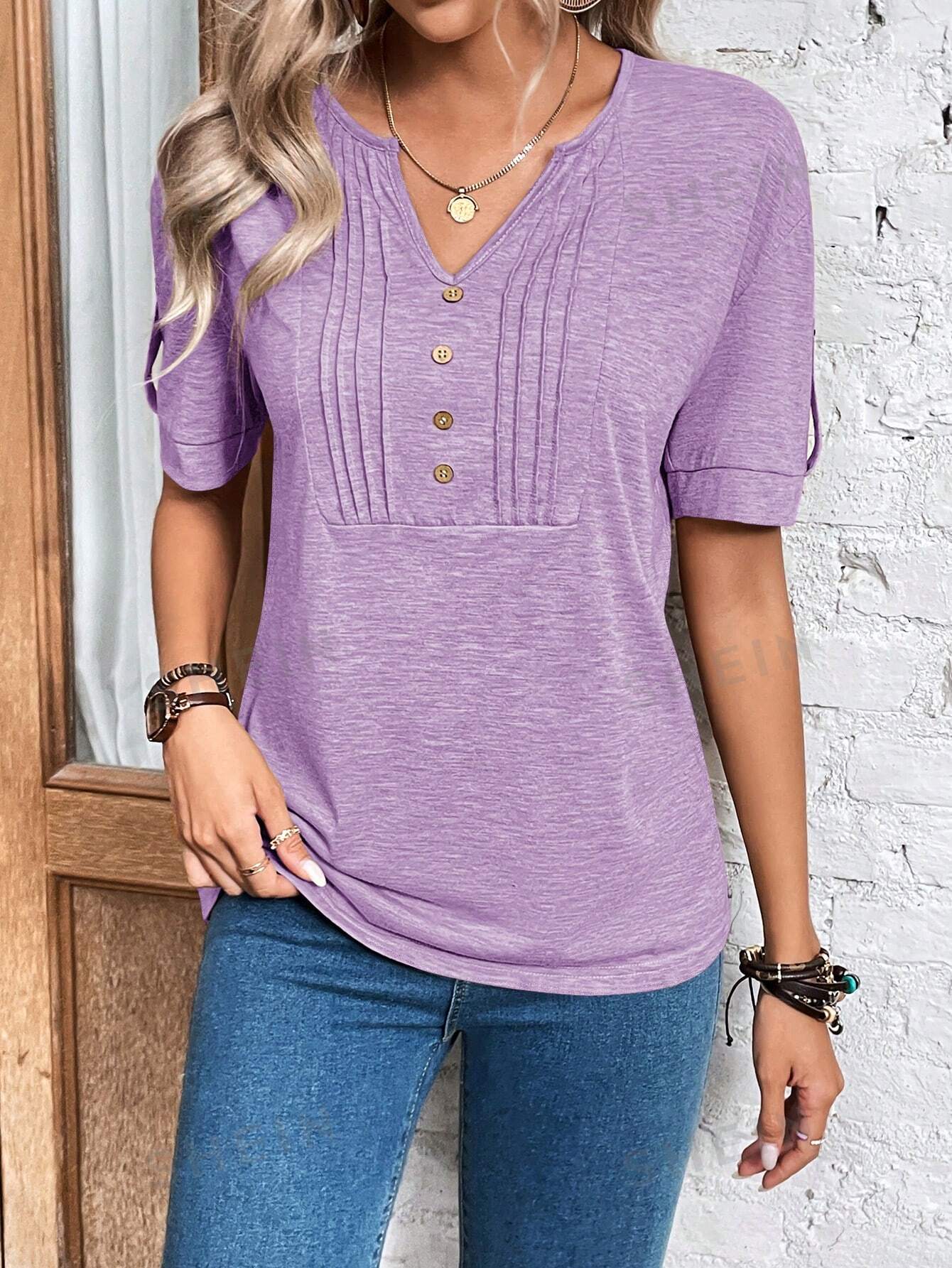 SHEIN Clasi Женская футболка с короткими рукавами, сиреневый фиолетовый