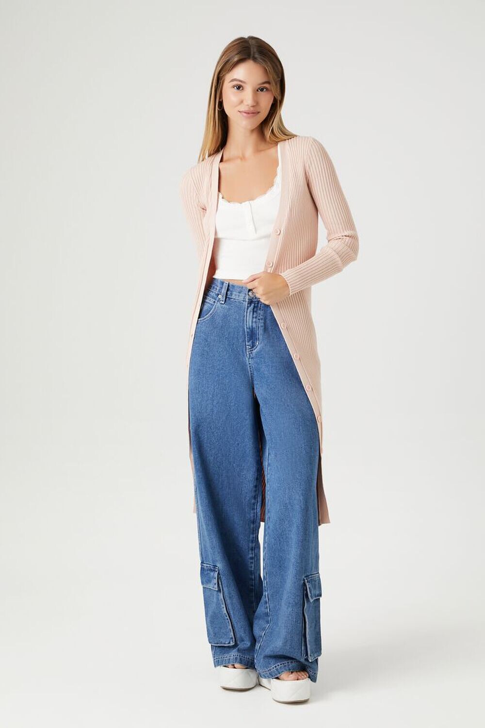 

Удлиненный кардиган в рубчик Forever 21, розовый