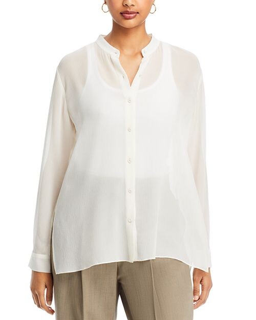 

Прозрачный шелковый топ с воротником-стойкой Eileen Fisher, цвет Ivory/Cream