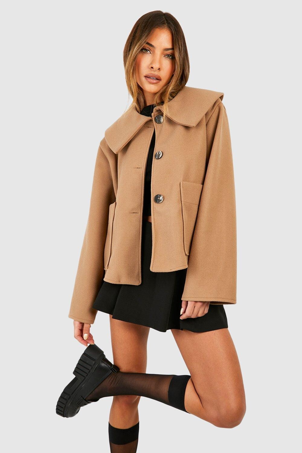 

Куртка с шерстяным воротником boohoo, бежевый